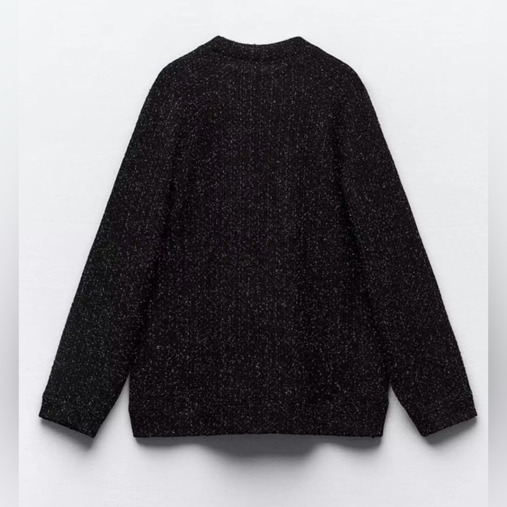 Zara Black + Silver Metallic Threads Knit Sweater | L | NWT | Oversized - Picture 4 of 9